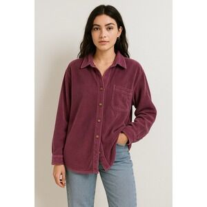 VTG L.L Bean Wide Wale Corduroy Shirt Shacket Women's XL Purple Ribbed Oversized